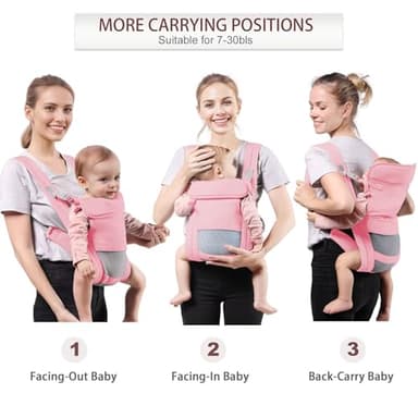 Shiaon Baby Carrier Newborn to Toddler(7-30lbs), Toddler Carrier with Adjustable Shoulder Strap, Baby Holder Carrier with Breathable Mesh Fabric, Pink - Image 3
