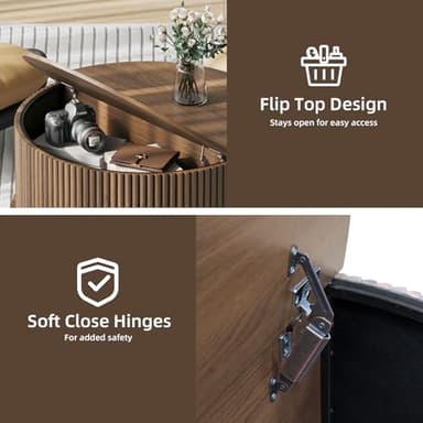 JOINICE, Round Coffee Table with Storage, Mid Century Modern Center Table with Sliding Cabinet Door, Fluted Dining Table for Living Room, Home Small Space, 31.5", Walnut - Image 5