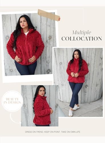 Dokotoo Girls Lightweight Fall Jackets Zip Up Sherpa Long Sleeves Tops 2025 Side Pockets Plus Size Coats Baggy Short Outerwears,Red X-Large - Image 5