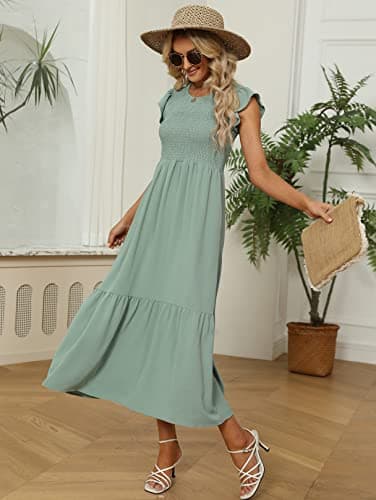 OFEEFAN Casual Dress Summer Maxi Dress Spring Dresses 2025 Easter Dress Sage Green Dress M - Image 2