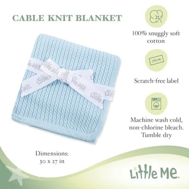 Little Me Baby Boys Blue Cable Knit Swaddling Receiving Blanket, 30 X 27 inches, 100% Cotton Baby Blankets - Image 4