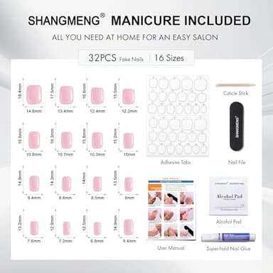SHANGMENG Soft Gel Hot Pink Press on Nails Short - Cat Eye Press on Nails Square for Women Gift, Natural Fit & Glossy Stick on Nails with Glue in 16 Sizes - 32 Reusable Fake Nails, Hot Pink - Image 6