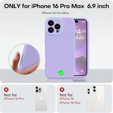 Vooii Compatible with iPhone 16 Pro Max Case, Liquid Silicone Upgrade [Camera Protection] [Soft Anti-Scratch Microfiber Lining] Shockproof Phone Case for iPhone 16 Pro Max 6.9 inch - Light Purple - Image 5