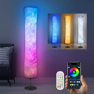 Torchlet Floor Lamp, RGB Floor Lamp with 16 Million DIY Colors and Scene Modes, Music Sync and White Fabric Shade with App/Remote Control, Standing Lamp for Living/Game Room Bedroom - Image 1