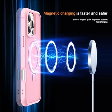 SKYLMW Compatible with iPhone 16 Pro Max Case with Invisible Magnetic O-Ring Stand Military-Grade Translucent Case for iPhone 16 ProMax 6.9" [Compatible with Mag-Safe][Great Grip Feeling], Pink - Image 3