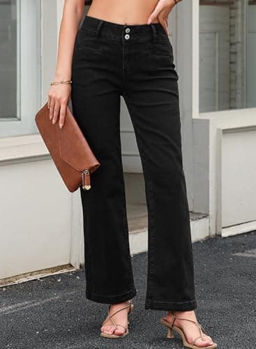 Sidefeel Jeans for Women Trendy High Waisted Stretchy Straight Leg Jeans Tummy Control Loose Ankle Denim Pants Black Size 12 - Image 3