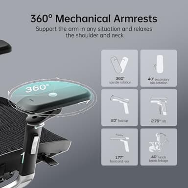 Hbada E3 Ultra Ergonomic Office Chair, Big and Tall Office Chair - with 3-Zone Dynamic Lumbar Support, 360° Mechanical Armrests, 4D Adjustable Headrest, Aluminum Alloy, Premium Mesh, Black - Image 7