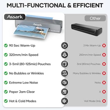 Assark Laminator Machine 9 Inch, laminator with 10 Laminating Sheets, Laminating Machine Quick preheating with Paper Cutter, Low Noise, Plastificadora with ABS Jam Free - Image 2