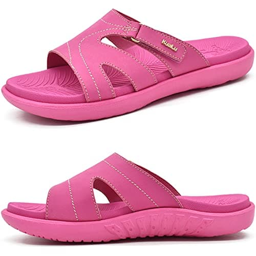 KuaiLu Womens Fashion Orthotic Slides Ladies Lightweight Athletic Yoga Mat Walking Sandals Slip On Thick Cushion Recovery Slippers Sandles Comfortable Plantar Fasciitis Arch Support Hot Pink Size 8.5 - Image 1