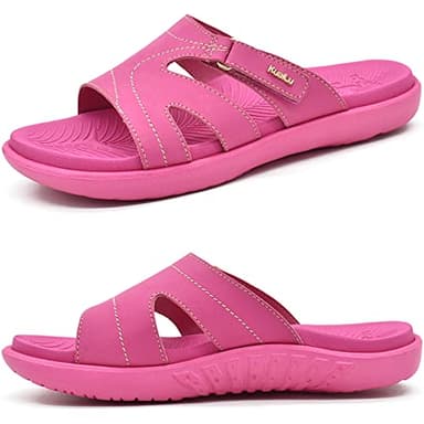 KuaiLu Womens Fashion Orthotic Slides Ladies Lightweight Athletic Yoga Mat Walking Sandals Slip On Thick Cushion Recovery Slippers Sandles Comfortable Plantar Fasciitis Arch Support Hot Pink Size 8.5 - Image 1