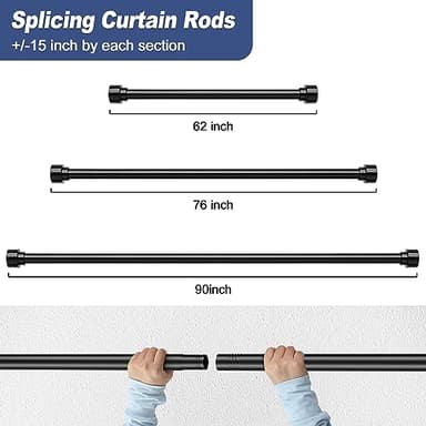 Curtain Rods for Windows 48 to 84-1 Inch Heavy Duty Black Curtain Rods - Adjustable Long Curtain Rod for Outdoor Patio, Sliding Glass Door, Living Room - Image 3