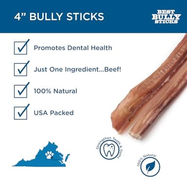 Best Bully Sticks 4 Inch Bully Sticks - 8 oz (Pack of 1) - Natural Grass-Fed, Grain and Rawhide Free, Ideal for Small or Young Canines - Image 2
