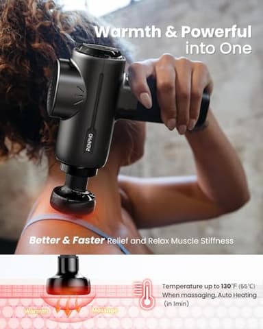 RENPHO Massage Gun with Heat, Portable Percussion Massager with Bluetooth for Back and Neck, Gifts for Men and Women, Carry Case, Active+ Thermal - Image 2
