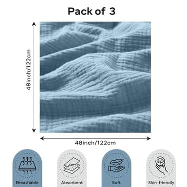 JELLYMONI Muslin Swaddle Blankets for Unisex, 3 Pack Newborn Receiving Blanket, Large 47 x 47 inches Soft Breathable Muslin Baby Blanket for Newborn Boys & Girl - Image 3
