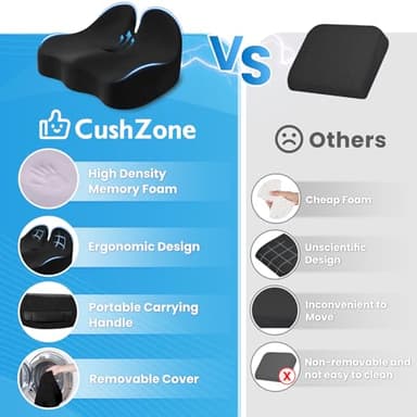 CushZone Seat Cushion, Memory Foam Office Chair Seat Cushion for Office Chairs/Car/Long Trip/Desk Chair/Gaming, Extra Large Size for Sciatica & Hip & Tailbone Pain Relief, Sciatica Support (Black) - Image 6