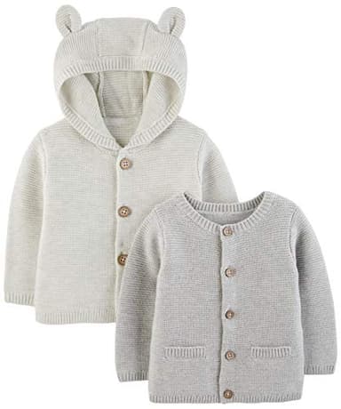 Simple Joys by Carter's Baby 2-Pack Neutral Knit Cardigan Sweaters, Grey, 12 Months - Image 1