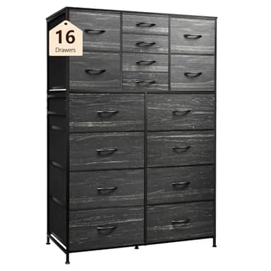 WLIVE 16 Drawers Dresser, Large Dresser for Bedroom, Closet, Hallway, Storage Dressers Organizer Unit, Chests of Drawers with Fabric Bins, Charcoal Black Wood Grain Print - Image 1