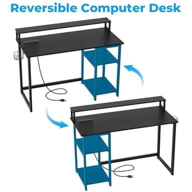 GreenForest 40 inch Computer Desk with Power Outlets, Small Home Office Desk with Ergonomic Monitor Stand, Reversible Gaming Desk, Modern Study Desk, Laptop Desk, Black - Image 7