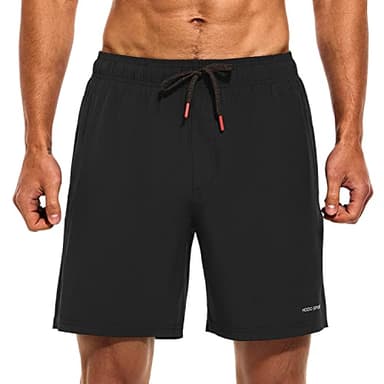 HODOSPORTS Mens Swimsuit Trunks 7" Quick-Dry Swim Shorts with Compression Liner and Zipper Pockets (Large,Black) - Image 2