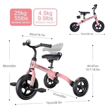 YGJT 3 in 1 Tricycle for Toddlers Age 2-5 Years Old, Folding Kids Balance Bike with Adjustable Seat and Removable Pedal, Toddler Bike Ride-on Toys for Infant, Gifts for Baby Girls Birthday(Pink) - Image 7
