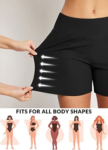 baleaf Women's Swim Shorts Tummy Control Modest Swimsuits Bathing Suit Bottoms 5" Board Shorts Beach Trunks with Pockets Black L - Image 2