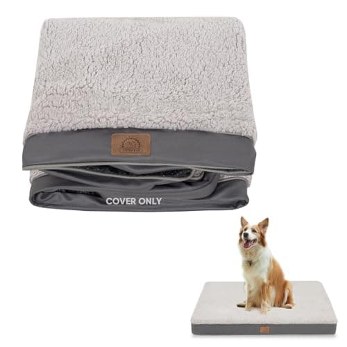 Sunheir Washable Extra Large Dog Bed Covers Soft Plush Replacement, Waterproof Dog Bed Liner, Pet Bed Cover with Zipper 41x27x3 Inches, Grey, Cover Only - Image 1