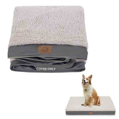 Sunheir Washable Extra Large Dog Bed Covers Soft Plush Replacement, Waterproof Dog Bed Liner, Pet Bed Cover with Zipper 41x27x3 Inches, Grey, Cover Only - Image 1
