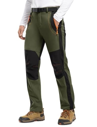 TBMPOY Men's Snow Ski Hiking Pants Waterproof Winter Fleece Lined Pants Camping Skiing Ice Fishing Pants with Belt 02 Thick Green S - Image 2