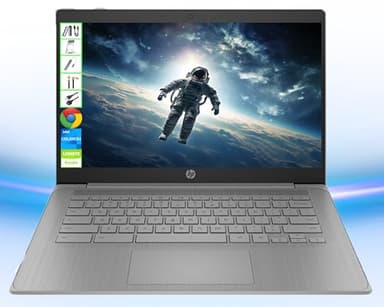 HP 14" HD 2025 Upgraded Chromebook Laptop Computer | Intel 4-Core CPU | 4GB RAM | 64GB eMMC + 64GB Card + 128GB Portable SSD | USB-C | Bluetooth | Ultra Light | Long-Battery Life| Chrome OS| LE Bundle - Image 1