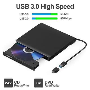 ORIGBELIE External CD/DVD Drive for Laptop, USB 3.0 CD Burner +/-RW CD ROM External DVD Drive Portable DVD Player for Laptop Desktop PC Apple Mac Windows 11/10/8/7/XP Linux OS - Image 3