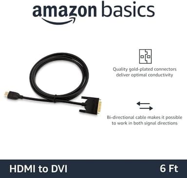 Amazon Basics HDMI to DVI (Male) Adapter Cable, Bi-Directional 1080P, 6 ft/1.8 m, Gold-Plated, Easy to Install, Single Pack for Television, Black - Image 3