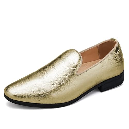 UUBARIS Mens Metal Loafers Slip On Sparkle Prom Suit Tuxedo Shoes Gold Size 11 - Image 1