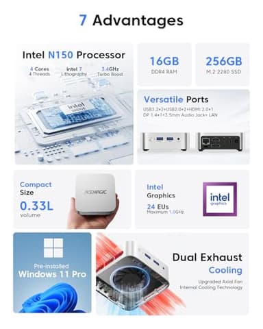 ACEMAGIC Vista V1 Mini Pc, 16GB DDR4 RAM 256GB SSD Mini Computer, 13Th Gen Intel N150 (Beat N100/N95 Up to 3.6Ghz), UHD 4K HDMI DP, Dual WiFi/Bt, Gigabit Ethernet Vesa, Home/Office Micro Pc - Image 2