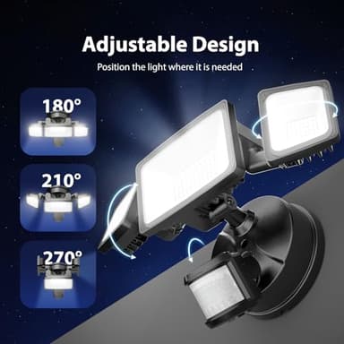 Onforu 65W LED Security Lights Motion Sensor Light Outdoor, 6500LM, 6500K, IP65 Waterproof, Flood Light Outdoor Motion Detector with Adjustable 3 Head, Hardwired Wall Light for Entryway, Yard, Garage - Image 7