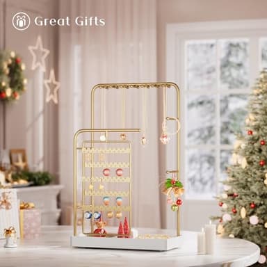 ProCase Jewelry Display Stand Holder, Jewelry Organizer and Storage with Velvet Ring Tray, Rotating Earring Display Bracelet Necklace Holder, Aesthetic Gifts Room Dorm Decor for Teen Girls -Gold - Image 9