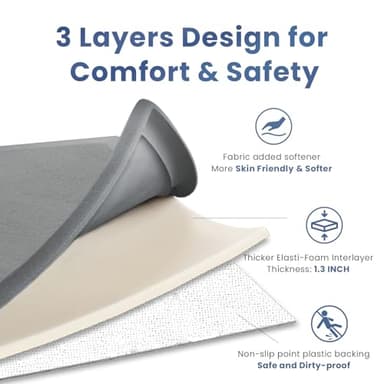 Huloo Sleep Ultra Soft Baby Play Mat for Floor,1.3" Thick Elasti-Foam 50x50 Playpen Mat for Toddlers Infant kids,Water-Repellent Coral Velvet for Tummy Time,Non-Slip Backing Safe for Crawling,Tatami Style (Dark Grey) - Image 8