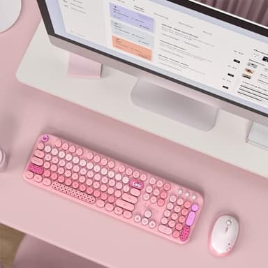 MOFII Wireless Keyboard and Mouse Combo, Full Size 2.4G Plug and Play Typewriter Retro Round Computer Keyboard and Mouse Set for Windows, Computer, Desktop, PC, Notebook - (Pink Colorful) - Image 7