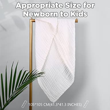 MUKIN Baby Bath Towels, Super Soft Cotton Receiving Blanket for Baby's Delicate Skin,2Pack Swaddle Blanket for Newborns Toddlers Boy Girl,Baby Registry as Shower (White+White) - Image 2