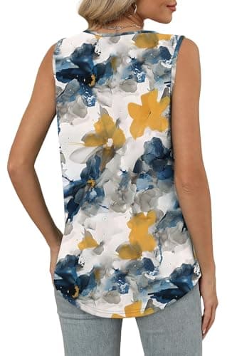 OFEEFAN Summer Outfits for Women Fashion Clothing Tank Tops Loose Fit Workout Sleeveless Tops Patterned-Flower L - Image 6