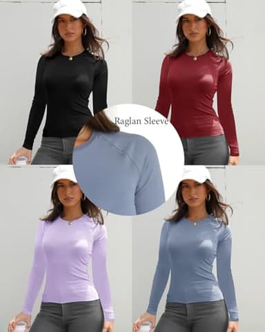 Abardsion 2025 Women Activewear Raglan Long Sleeve T Shirts Fall Basic Crewneck Slim Fit Going Out Workout Tops (Royal Blue, 2XL) - Image 4