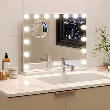 Vanity Mirror with Lights, Hollywood Lighted Vanity Mirror with 15 Dimmable LED Bulbs, 3 Color Modes, USB Charging Port, Light up Mirror with Touch Control for Bedroom, Tabletop, 24" x 22" - Image 7