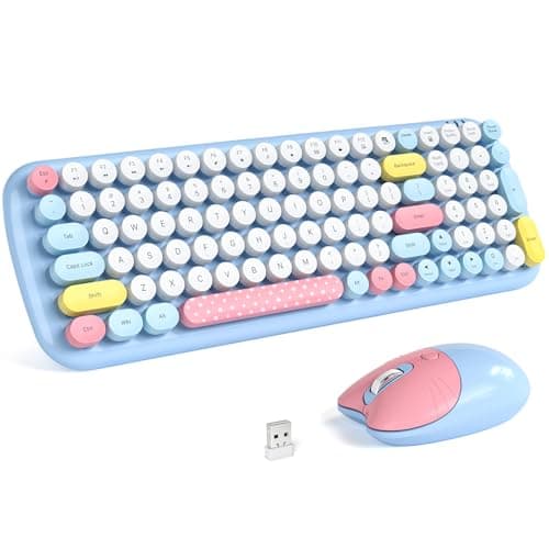 MOFII Wireless Keyboard and Mouse, USB 2.4GHz Full Size Typewriter Keyboard and Cute Cat Shape Design Mouse Combo for Windows 7/8/10, Laptop, Desktop, PC, Computer (Blue Colorful) - Image 1