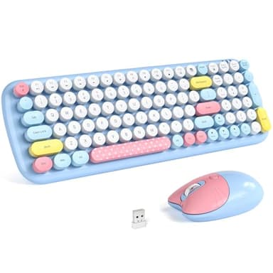 MOFII Wireless Keyboard and Mouse, USB 2.4GHz Full Size Typewriter Keyboard and Cute Cat Shape Design Mouse Combo for Windows 7/8/10, Laptop, Desktop, PC, Computer (Blue Colorful) - Image 1