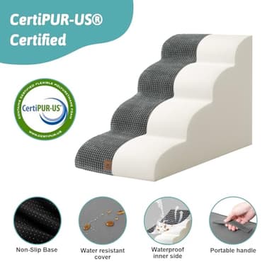 COZY KISS Dog Stairs for Small Dogs 19.7" H, Curved Dog Step for Puppy, Older or Cat, Medium Pet Ramp for Sofa, Couch or Bed, Ladder with High Density Foam, 15.7x28.3x19.7 inch, 4 Step, Charcoal Grey - Image 4
