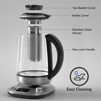 Mecity Electric Tea Kettle with Removable Infuser, 9 Preset Brewing Programs, Temperature Control, 2 Hours Keep Warm, Borosilicate Glass, 1.7 Liter, 1200W - Image 6