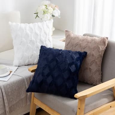 Mimkus Boho Faux Wool Pillow Covers 18 x 18 Inch Set of 2 Soft Plush Short Wool Pillowcase Square Velvet Cushion Case for Sofa Bedroom, Khaki - Image 7