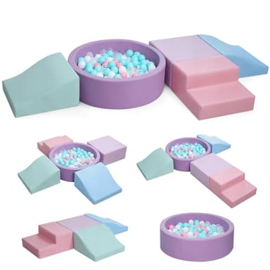 Hoohtoot Foam Climbing Blocks for Toddler: with 4-Piece PU Leather Climbing Toys and a Ball Pit - Foam Ball Pit for Toddlers - Climbing Toys Indoor for Kids Crawling (Purple Climbing Blocks) - Image 1