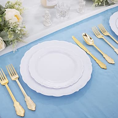 U-QE 60PCS White Plastic Plates for Party - High End Disposable Plates for Weddings - White Plates Disposable Heavy Duty Including 30PCS 10'' Dinner Plate & 30PCS 7.5'' Dessert Plate - Image 5