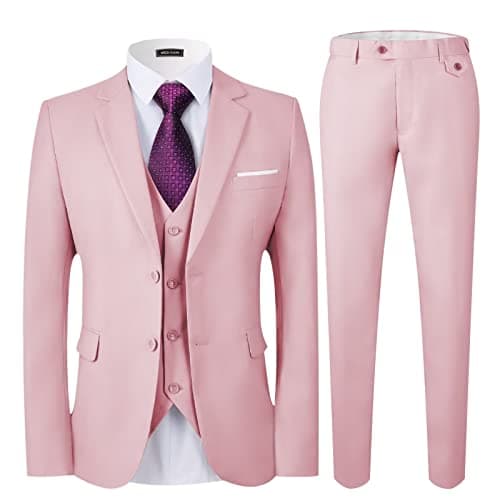 WEEN CHARM Men's Suits Slim Fit,3 Piece Suit for Men,2 Button Blazer Jacket Vest Pants with Tie,Men Tuxedo Suit Set Light Pink - Image 1