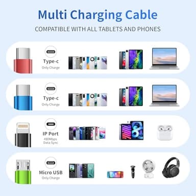 Firsting Travel Essentials Multi Charging Cable [2Pack 5FT], Nylon 4 in 1 Charging Cords, USB Cable Phone Charger with IP/Type C/Type C/Micro Port, Compatible with Most Cell Phones/Tablets and More - Image 6